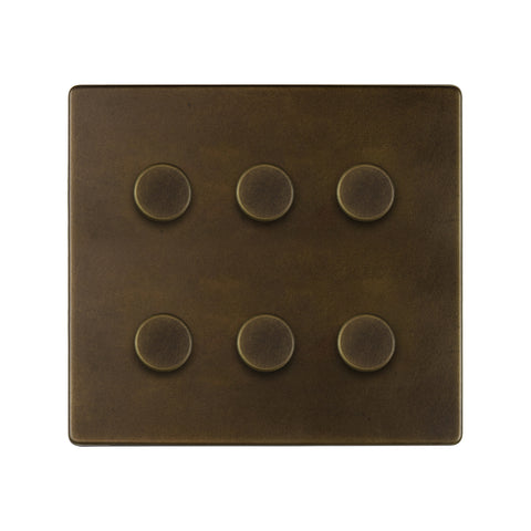 Screwless Vintage Brass 6 Gang 2 Way Intelligent Trailing Dimmer Light Switch LED 150W LED