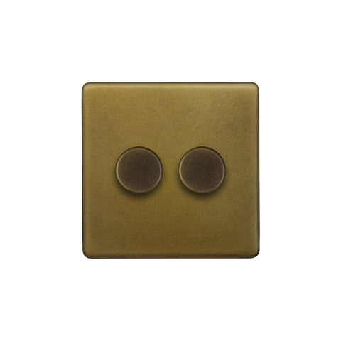 Screwless Old Brass 2 Gang 400W LED Dimmer Light Switch