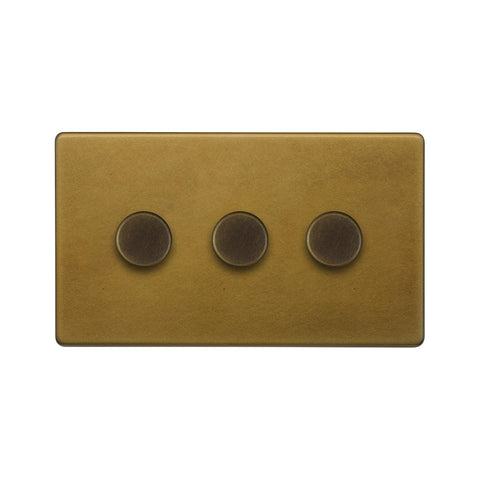 Screwless Old Brass 3 Gang 400W LED Dimmer Light Switch