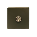 Screwless Bronze - Black Trim - Slim Plate Screwless Bronze 20A 1 Gang 2 Way Toggle Light Switch