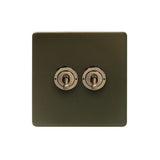 Screwless Bronze - Black Trim - Slim Plate Screwless Bronze 20A 2 Gang Intermediate Toggle Light Switch