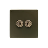 Screwless Bronze - Black Trim - Slim Plate Screwless Bronze 20A 2 Gang 2 Way Toggle Light Switch