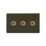 Screwless Bronze - Black Trim - Slim Plate Screwless Bronze 20A 3 Gang Intermediate Toggle Light Switch