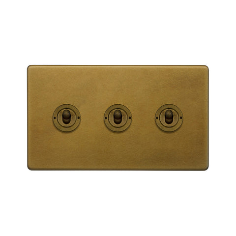 Screwless Old Brass 3 Gang 2 Way Toggle Light Switch 