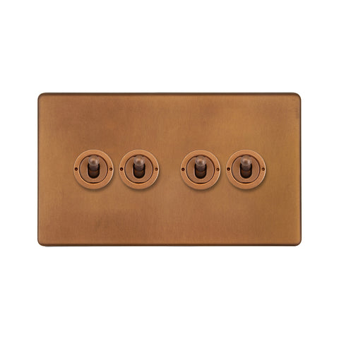 Screwless Antique Copper Period 4 Gang 2 Way Toggle Light Switch