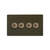 Screwless Bronze - Black Trim - Slim Plate Screwless Bronze 20A 4 Gang Intermediate Toggle Light Switch