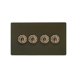 Screwless Bronze - Black Trim - Slim Plate Screwless Bronze 20A 4 Gang 2 Way Toggle Light Switch