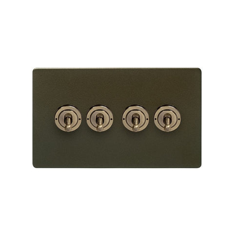 Screwless Bronze - Black Trim - Slim Plate Screwless Bronze 20A 4 Gang 2 Way Toggle Light Switch