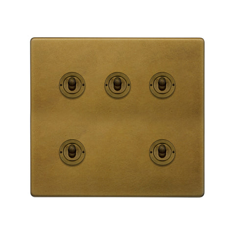 Screwless Old Brass 5 Gang Toggle Light Switch 20A 2 Way