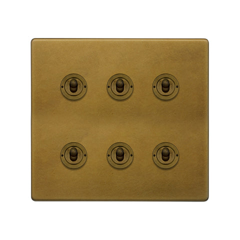 Screwless Old Brass 6 Gang Toggle Light Switch 20A 2 Way