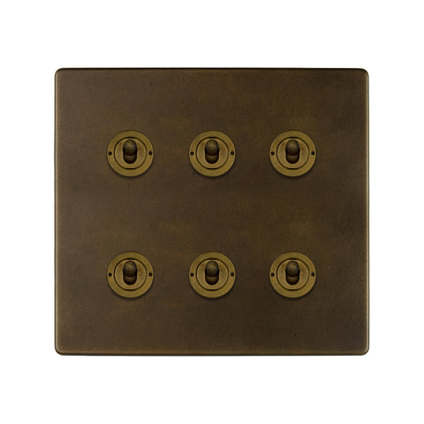 Screwless Vintage Brass 6 Gang Toggle Light Switch 20A 2 Way