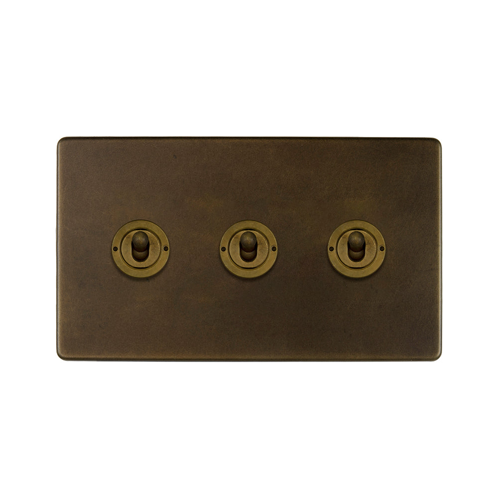Screwless Vintage Brass 3 Gang Intermediate Toggle Light Switch – SE Home