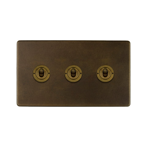 Screwless Vintage Brass 3 Gang Intermediate Toggle Light Switch