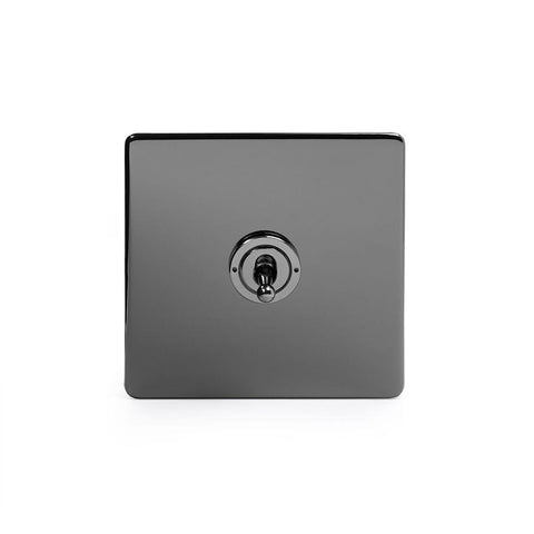 Screwless Black Nickel - Black Trim - Slim Plate Screwless Black Nickel 1 Gang Retractive Toggle Light Switch
