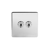 Screwless Polished Chrome - White Trim - Slim Plate Screwless Polished Chrome 2 Gang Retractive Toggle Light Switch