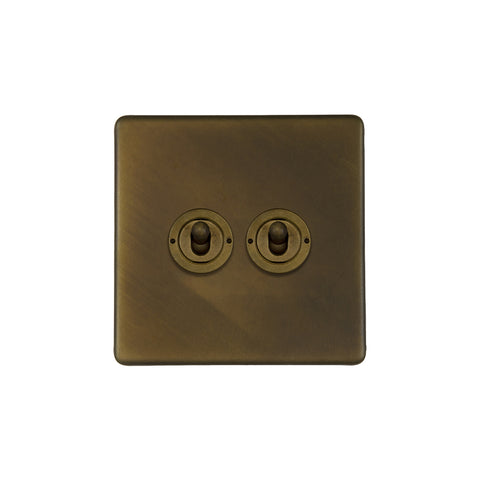 Screwless Vintage Brass 2 Gang Retractive Toggle Light Switch
