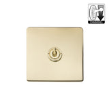 Screwless Brushed Brass - Black Trim - Slim Plate Screwless Brushed Brass 1 Gang Dimming Toggle Light Switch