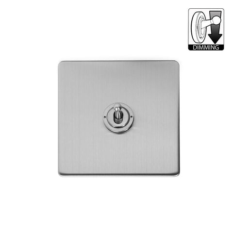 Screwless Brushed Chrome 1 Gang Dimming Toggle Light Switch