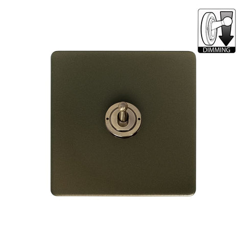 Screwless Bronze - Black Trim - Slim Plate Screwless Bronze 1 Gang Dimming Toggle Light Switch