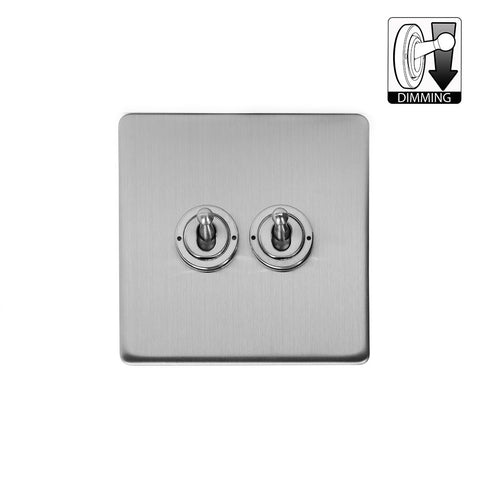 Screwless Brushed Chrome 2 Gang Dimming Toggle Light Switch - SE Home