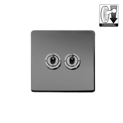 Screwless Black Nickel 2 Gang Dimming Toggle Light Switch