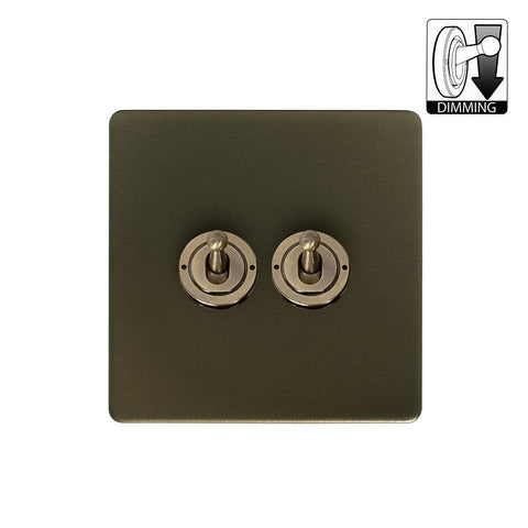 Screwless Bronze 2 Gang Dimming Toggle Light Switch - SE Home