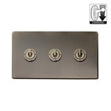 Screwless Antique Brass 3 Gang Dimming Toggle Light Switch - SE Home