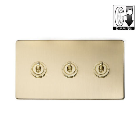 Screwless Brushed Brass 3 Gang Dimming Toggle Light Switch - SE Home