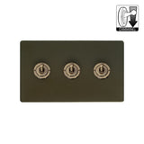 Screwless Bronze - Black Trim - Slim Plate Screwless Bronze 3 Gang Dimming Toggle Light Switch