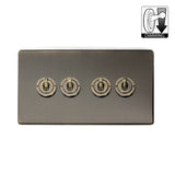 Screwless Antique Brass 4 Gang Dimming Toggle Light Switch - SE Home