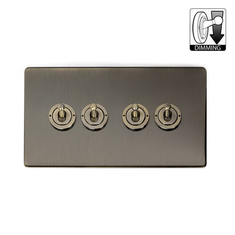 Screwless Antique Brass 4 Gang Dimming Toggle Light Switch - SE Home