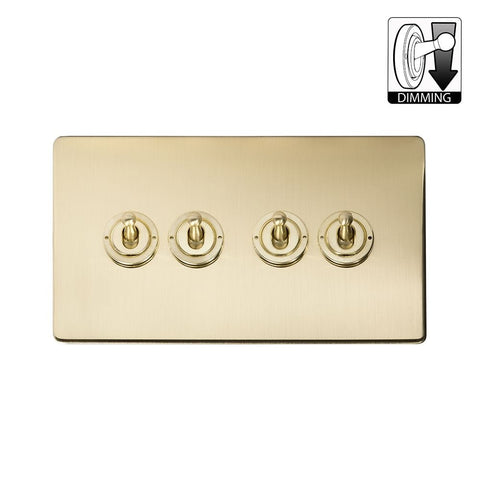 Screwless Brushed Brass 4 Gang Dimming Toggle Light Switch - SE Home