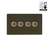 Screwless Bronze - Black Trim - Slim Plate Screwless Bronze 4 Gang Dimming Toggle Light Switch