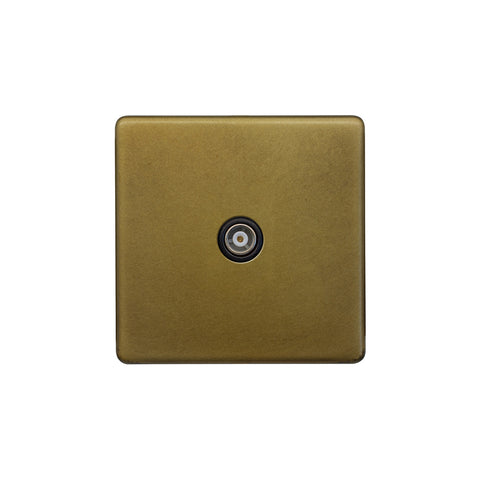 Screwless Old Brass 1 Gang Co Axial TV Aerial and Satelite Socket