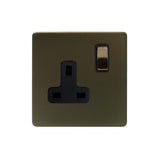 Screwless Bronze - Black Trim - Slim Plate Screwless Bronze 13A 1 Gang Switched Plug Socket- DP