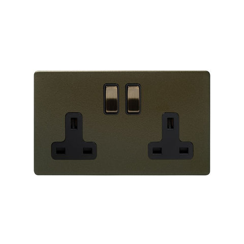 Screwless Bronze 13A 2 Gang Switched Plug Socket- DP - SE Home