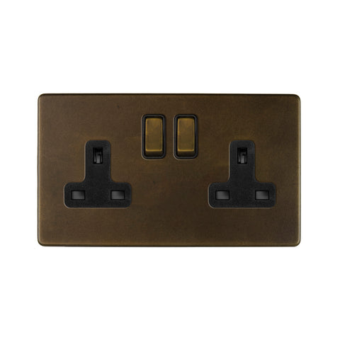 Screwless Vintage Brass 2 Gang Double Pole Plug Socket 13A - SE Home