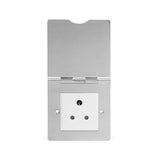 Screwless Brushed Chrome - White Trim - Slim Plate Screwless Brushed Chrome 5 Amp Euromod Floor Socket 1 Gang