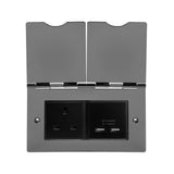 Screwless Black Nickel - Black Trim - Slim Plate Screwless Black Nickel  Double Floor Outlet 13Amp Socket & USB Charger