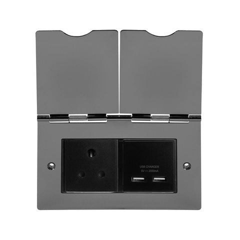 Screwless Black Nickel Double Floor Outlet 5Amp Socket & USB Charger - SE Home