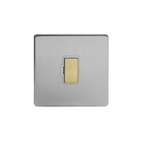 Screwless Brushed Chrome and Brushed Brass - White Trim Screwless Fusion Brushed Chrome & Brushed Brass 13A Unswitched Fuse White Trim