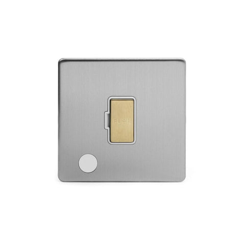 Screwless Brushed Chrome and Brushed Brass - White Trim Screwless Fusion Brushed Chrome & Brushed Brass 13A Unswitched Flex Outlet White Trim