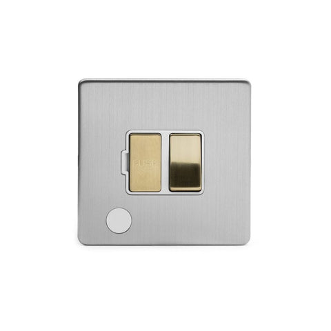 Screwless Brushed Chrome and Brushed Brass - White Trim Screwless Fusion Brushed Chrome & Brushed Brass 13A Switched Fuse Flex Outlet White Trim