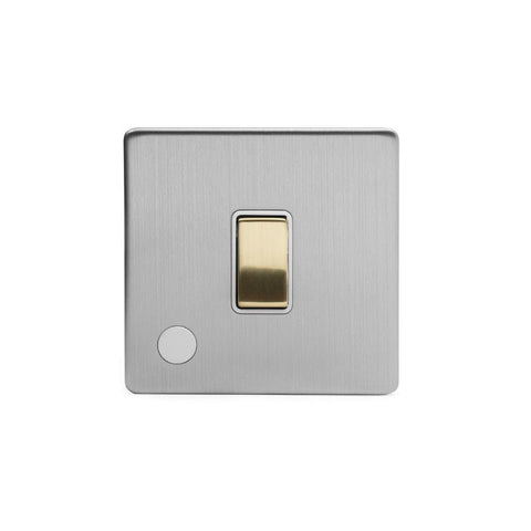 Screwless Brushed Chrome and Brushed Brass - White Trim Screwless Fusion Brushed Chrome & Brushed Brass 20A 1 Gang Double Pole Switch Flex Outlet White Trim