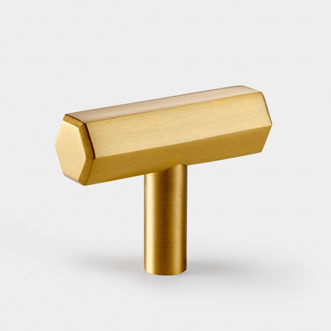 T Bar Hexagonal Brass Cupboard Door Handle - Satin Brass - SE Home
