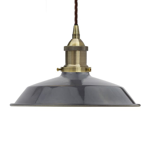 Slate Grey Small Trinity Metal Painted Pendant Light - Antique Brass Lamp Holder & Ceiling Rose - SE Home