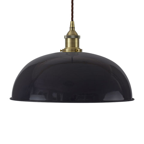 Navy Blue Worcester Painted Pendant Light - Antique Brass Lamp Holder & Ceiling Rose - SE Home